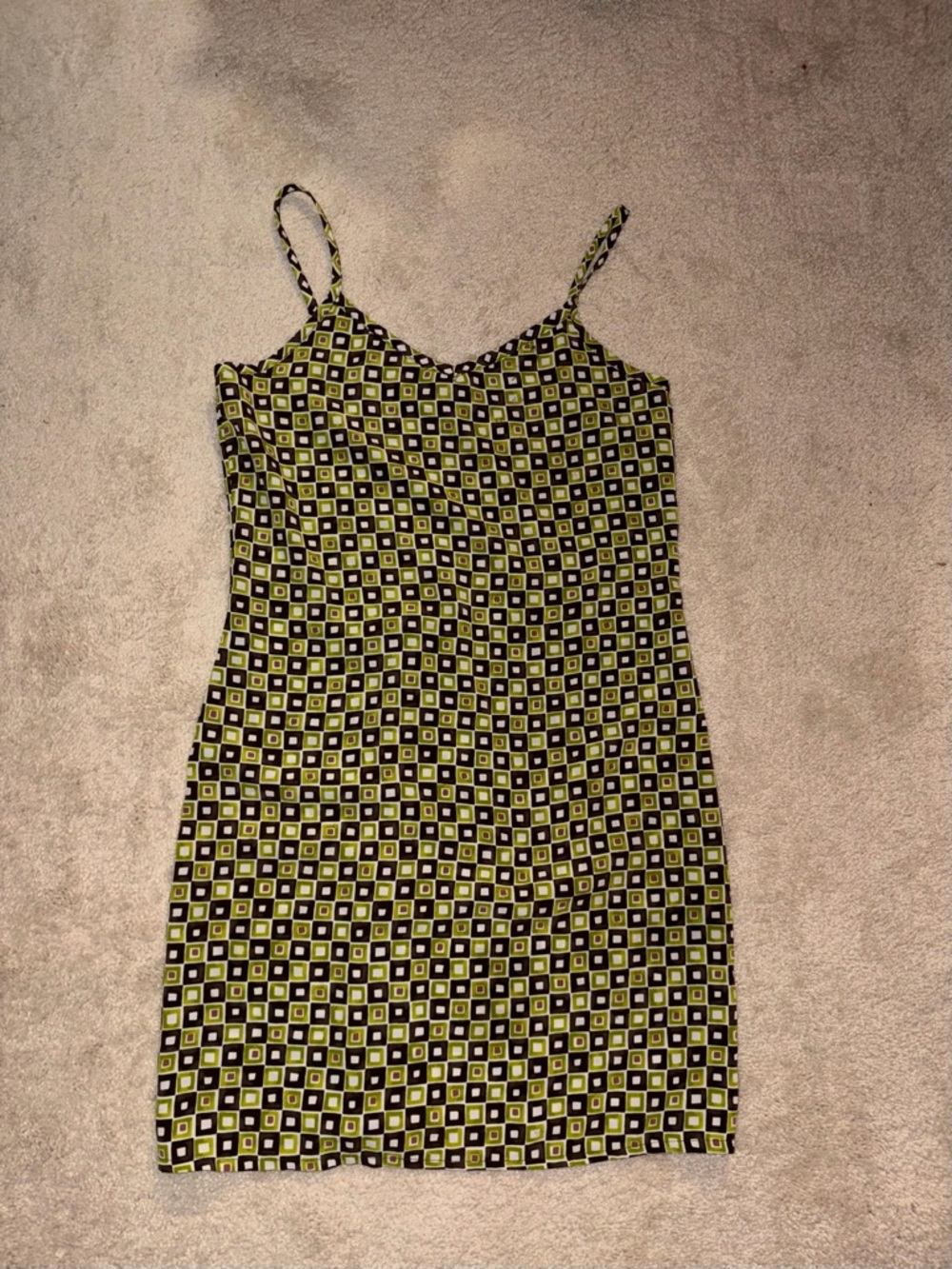 Geometric Print Slip Dress in Lime/Black